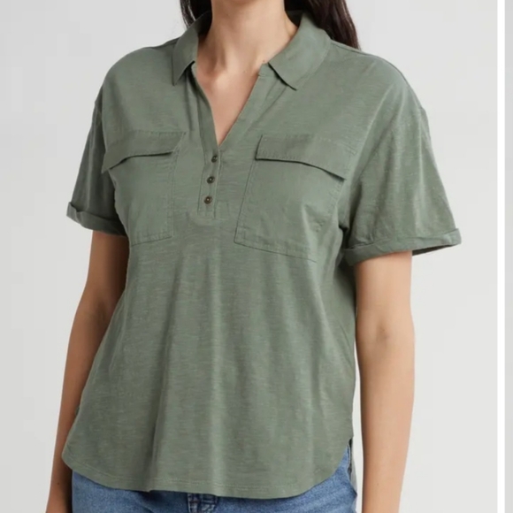 NWOT Lucky Brand Cotton Half Placket Pocket Shirt Size Small - Picture 1 of 8